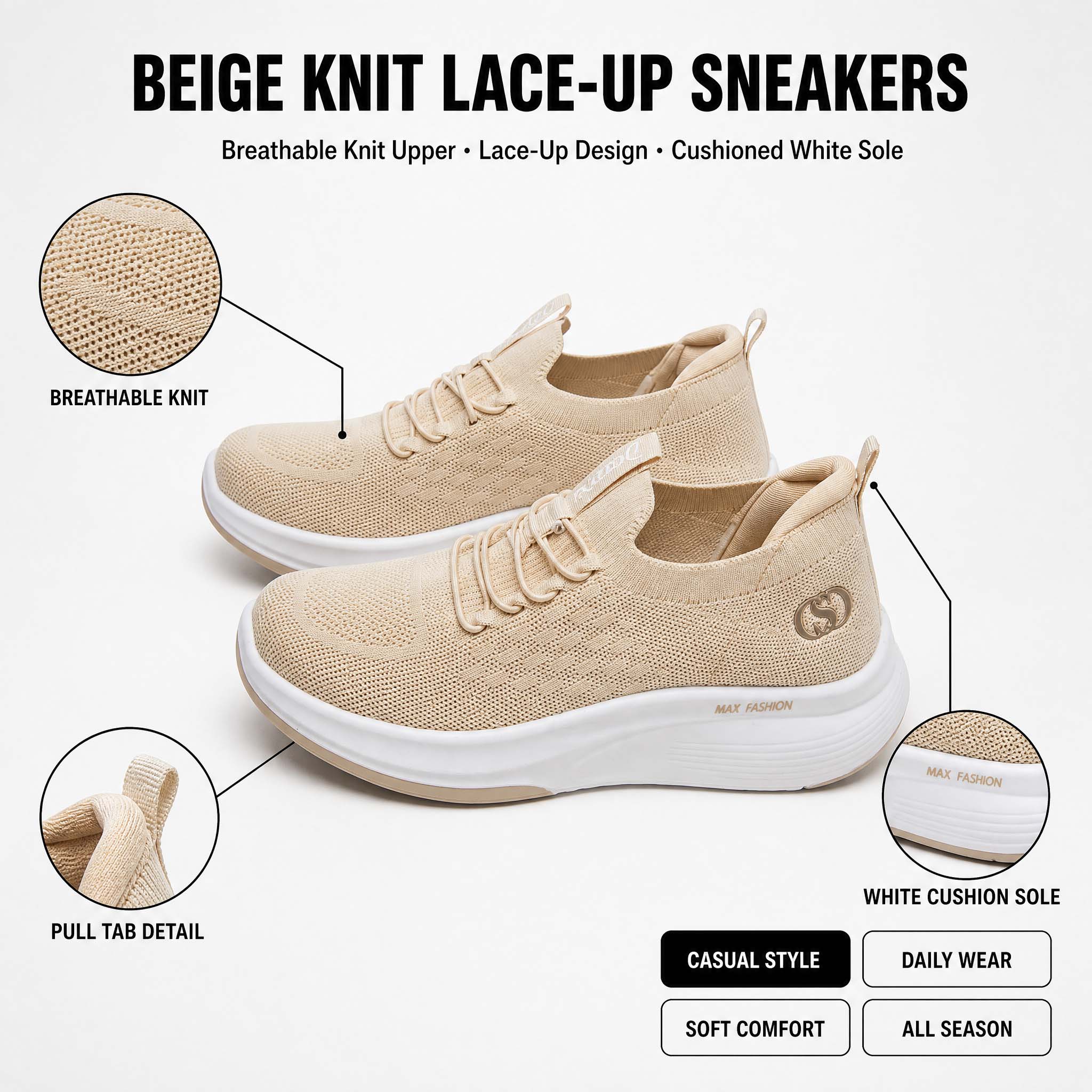 Knit Fabric Lace Up Sneakers - Scarpe da passeggio con suola platform